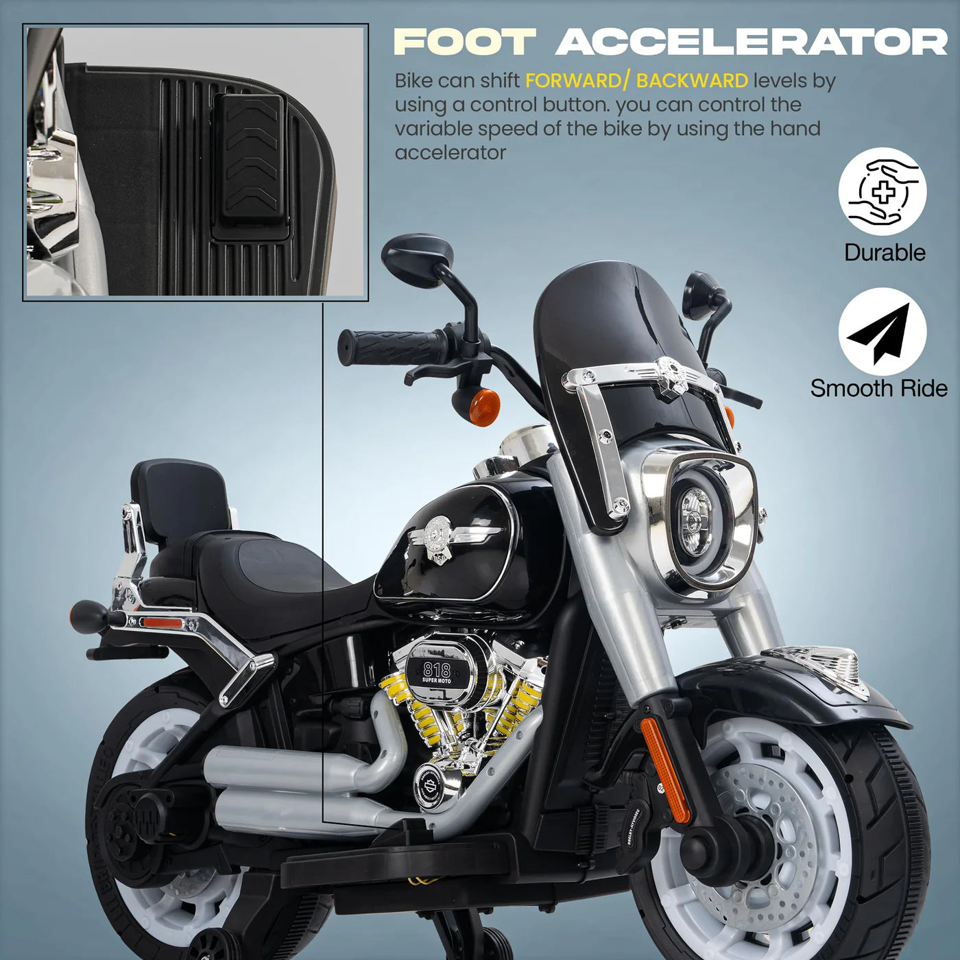 FLIPTOY®- Battery Operated Bike Ride-On Bullet for Kids – 12V Power, Bluetooth & LED Lights