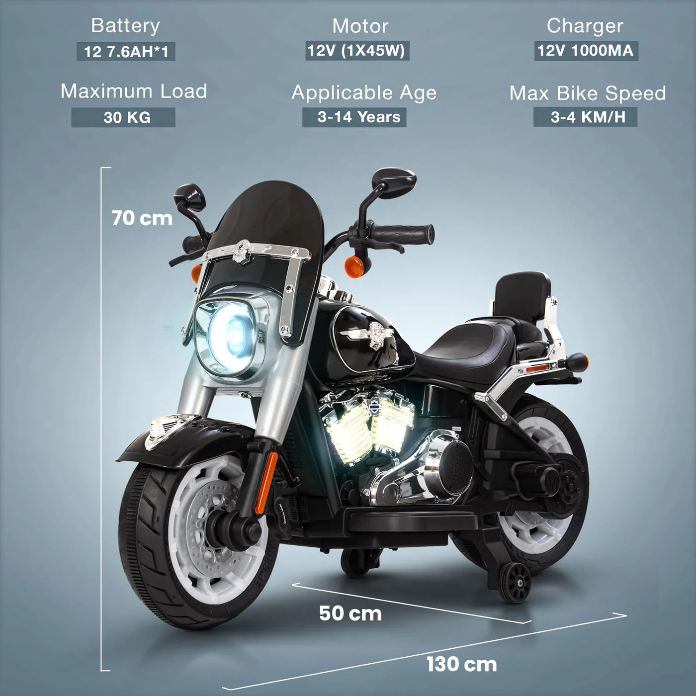 FLIPTOY®- Battery Operated Bike Ride-On Bullet for Kids – 12V Power, Bluetooth & LED Lights