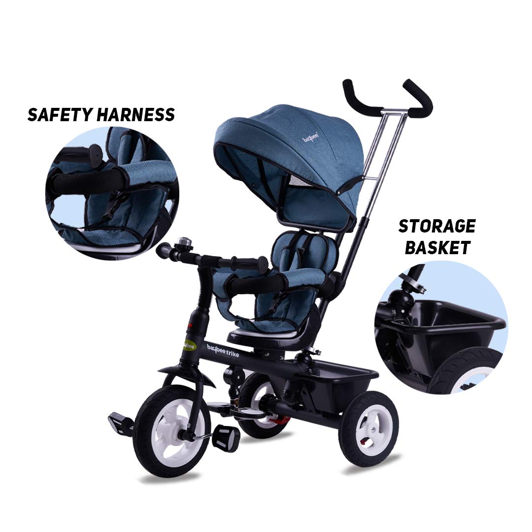 Baybee Mario Sportz Trikes Baby, Kids Cycle | Tricycle for Kids with Canopy and Parental Adjust Push Handle - Smart Plug & Play with Rubber Wheels Baby Cycle for Kids - Baby for 1.5 Years to 5 Years