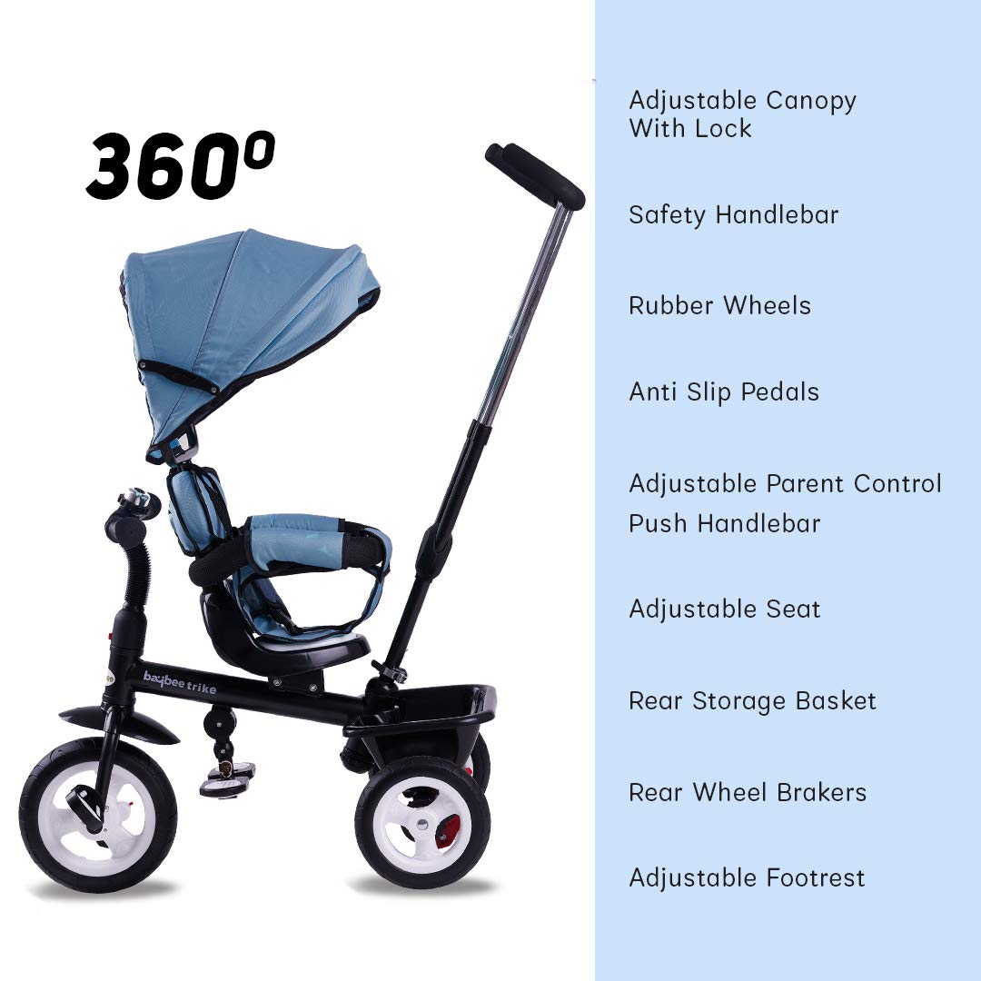 Baybee Mario Sportz Trikes Baby, Kids Cycle | Tricycle for Kids with Canopy and Parental Adjust Push Handle - Smart Plug & Play with Rubber Wheels Baby Cycle for Kids - Baby for 1.5 Years to 5 Years