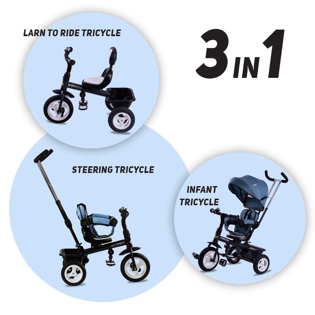 Baybee Mario Sportz Trikes Baby, Kids Cycle | Tricycle for Kids with Canopy and Parental Adjust Push Handle - Smart Plug & Play with Rubber Wheels Baby Cycle for Kids - Baby for 1.5 Years to 5 Years