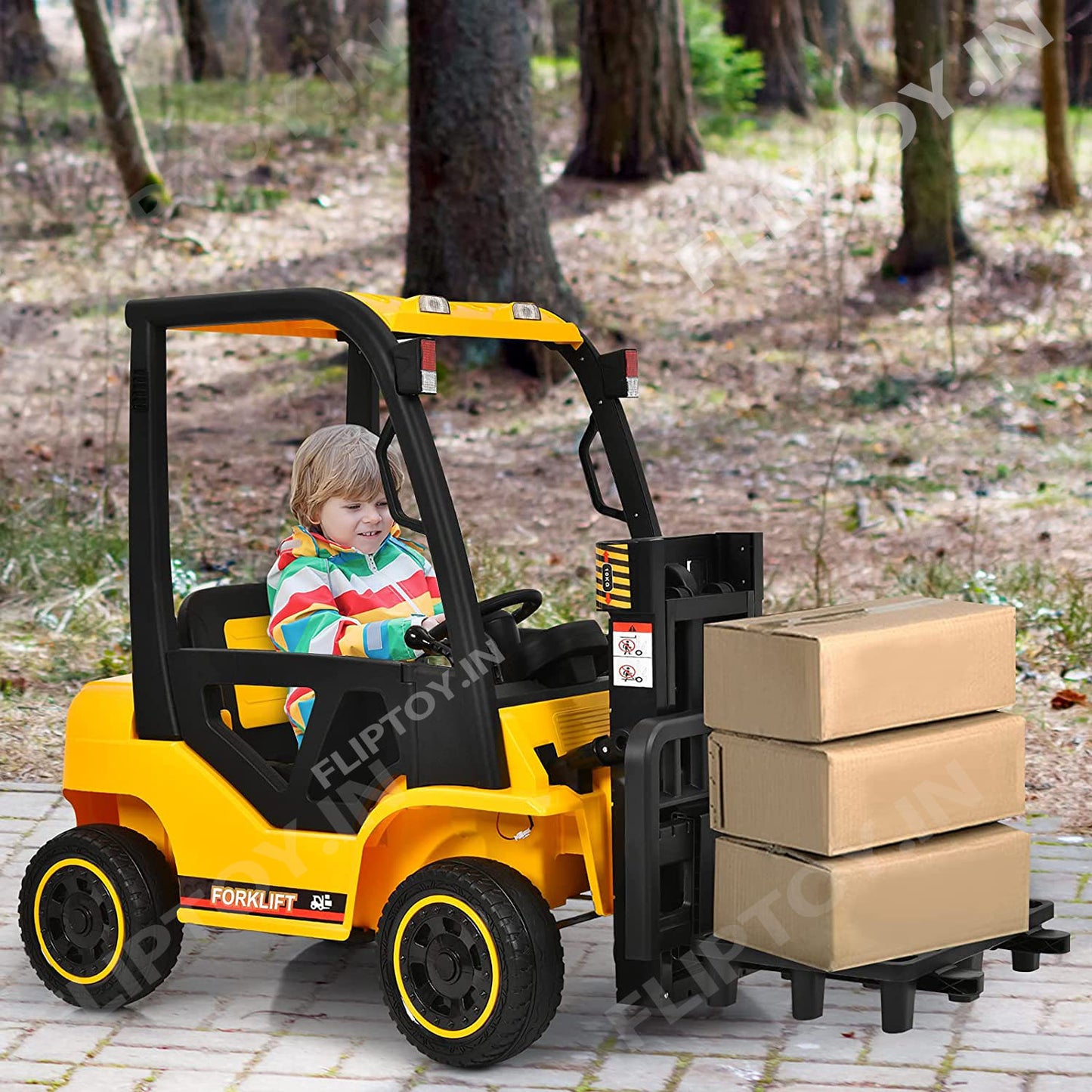 12V Kids Forklift with Remote Control | Openable Door | Storage Trunk | Electric toy Construction Vehicle