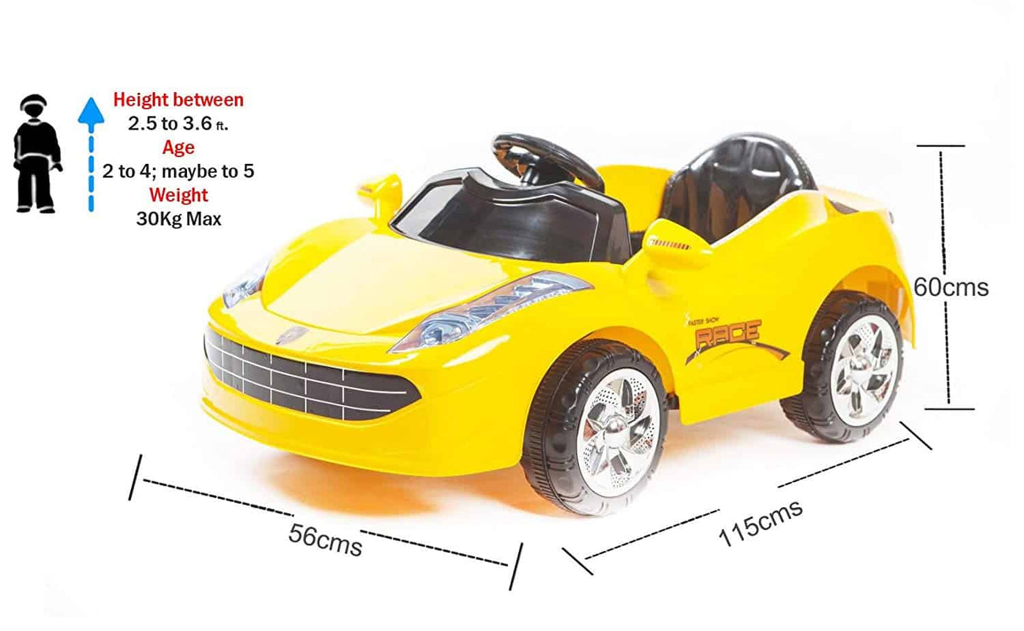 Battery Operated Sporty Car Ride On for 2 to 5 Years Kids, Yellow