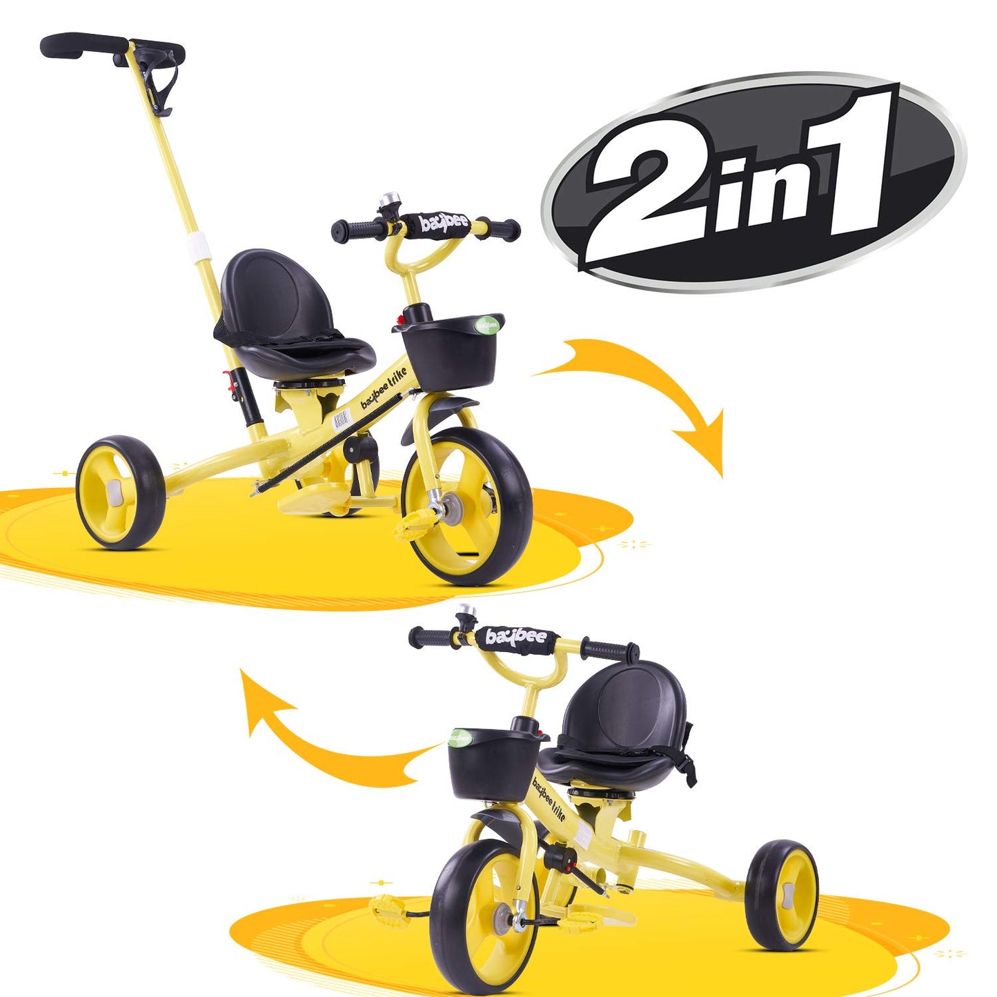 Baybee Breeze 2 in 1 Kids Tricycle Convertible Baby Tricycle Kid's Trike with Parental Adjust Push Handle Children with Seat Belt Kid's Ride Outdoor | Suitable for Boys & Girls