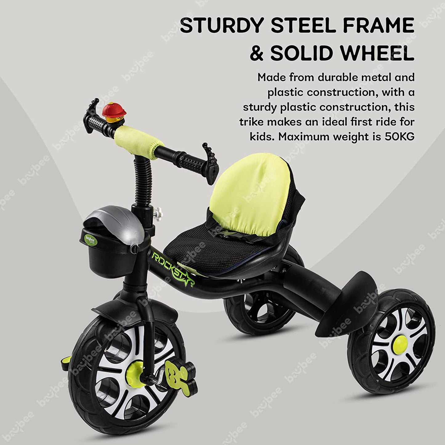Baybee Rockstar Tricycle for Kids, Smart Plug n Play Kids Cycle Trikes with Basket, Cushion Seat & Safety Belt | Baby Children's Cycle | Baby Tricycle Cycle for Kids 2 to 5 Years Boys Girls