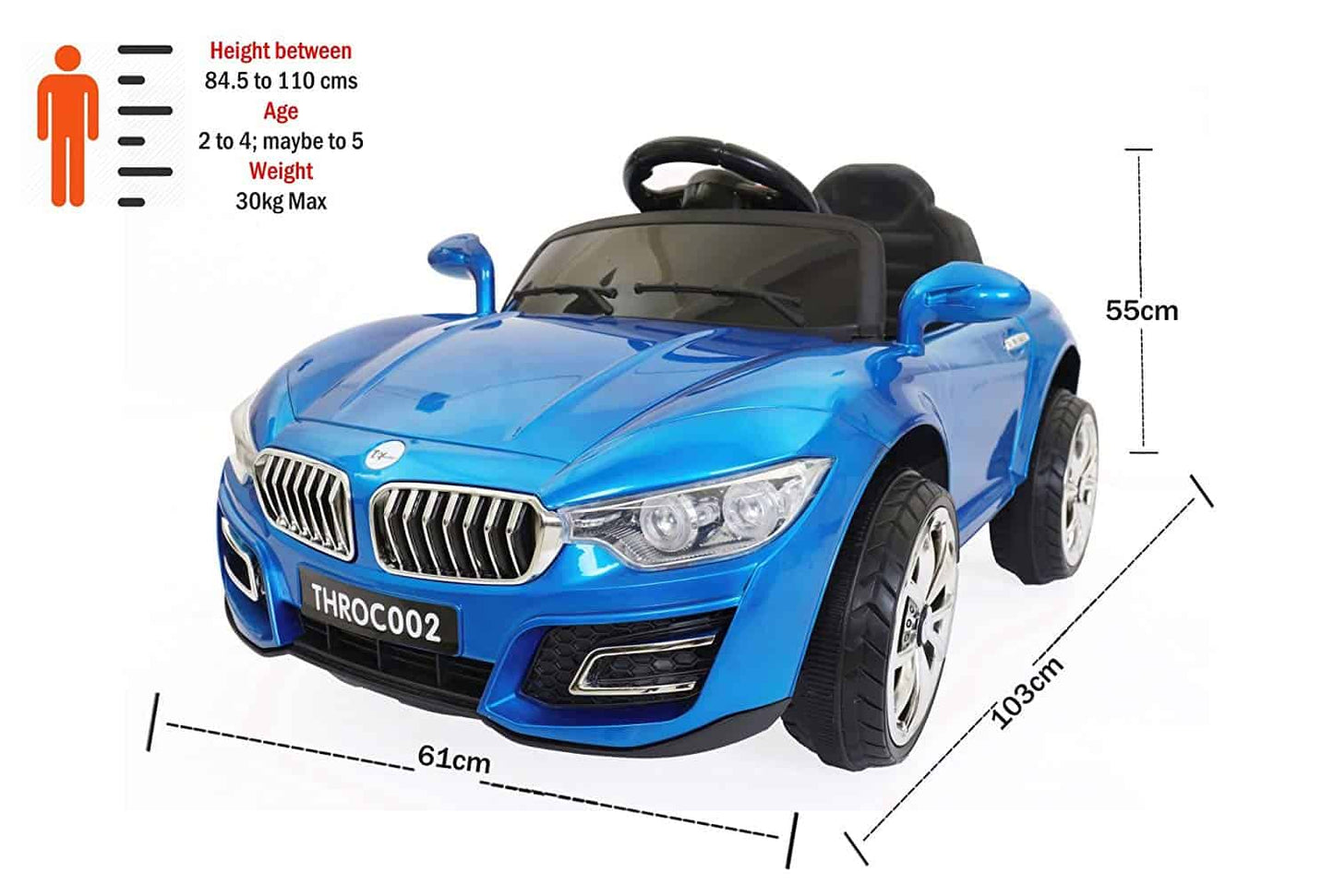 Kid's Avenger Luxurious Rechargeable Battery Operated Ride-on Car Painted with Remote (Blue, THROC002B)