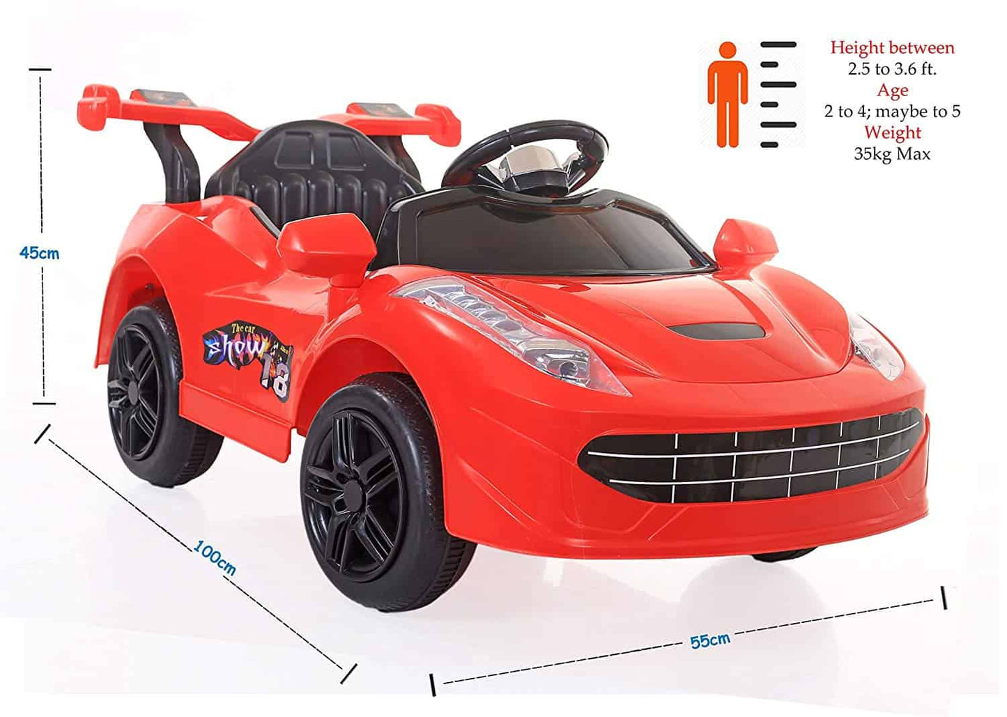 Battery Operated Sporty Car Ride On for 2 to 5 Years Kids, Red