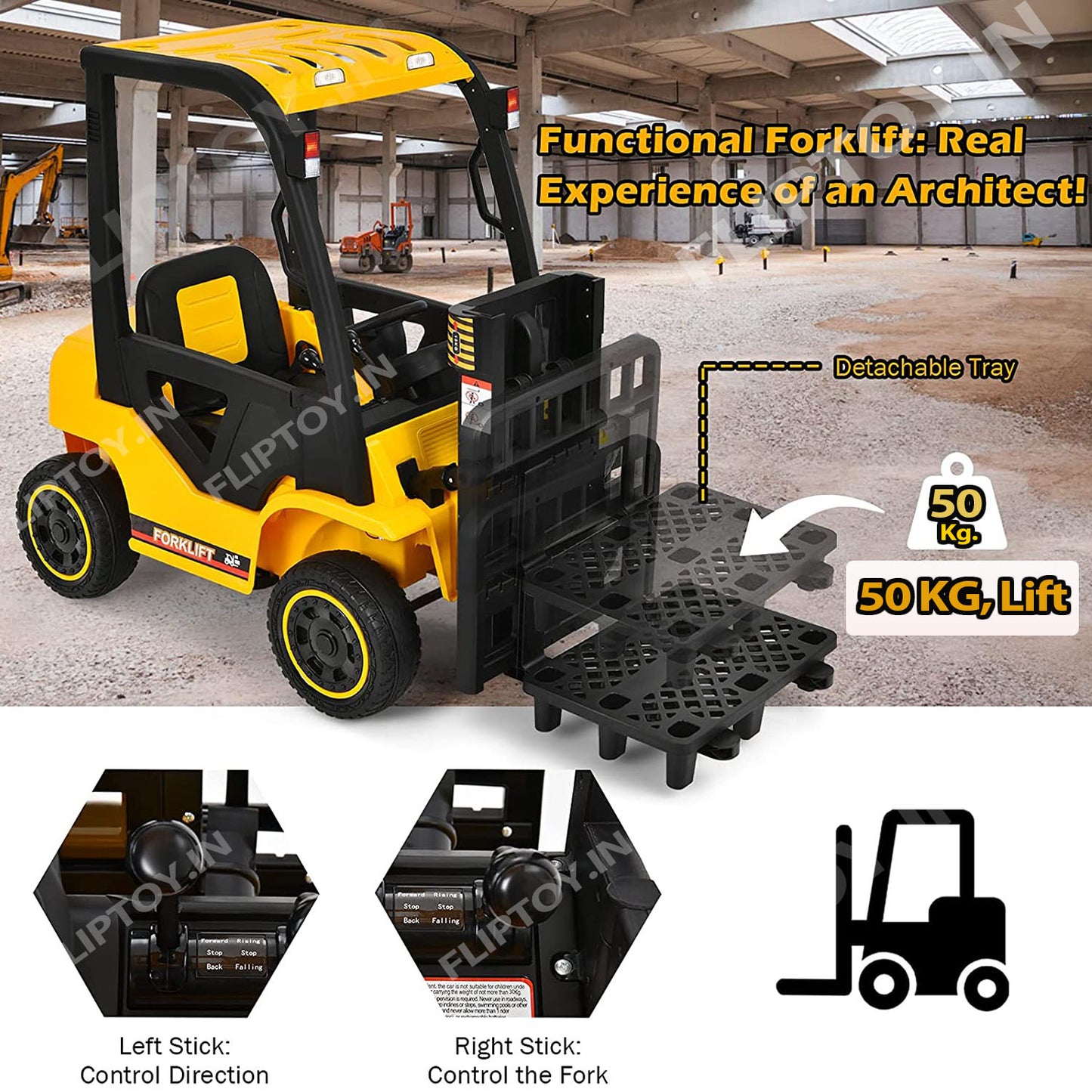 12V Kids Forklift with Remote Control | Openable Door | Storage Trunk | Electric toy Construction Vehicle