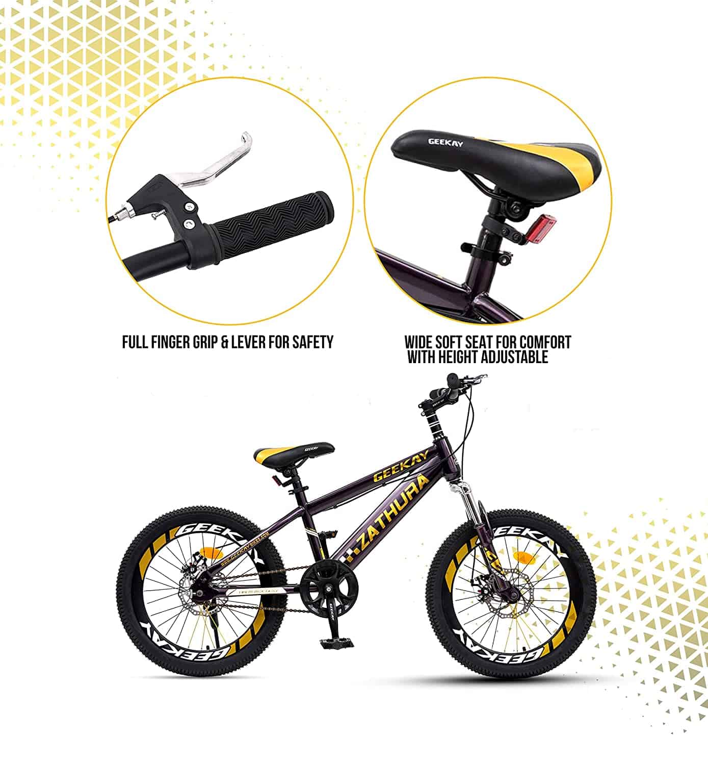 Geekay Kids Cycle 20 inch non gear wheel for boys girls Bicycle | Single Speed bmx kids mountain bike for 7 to 10 year | Ideal height 3'9" to 4'.3" kids | Latest 2 Tone Sparkle Color Finish 85% Fitted bike | Zathura 20" Unisex Cycle