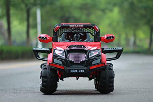 Hummer Style Police Jeep Battery Operated Ride on Car with Music, Horn, Headlights for Kids (Red, 30 Kg Weight Capacity)