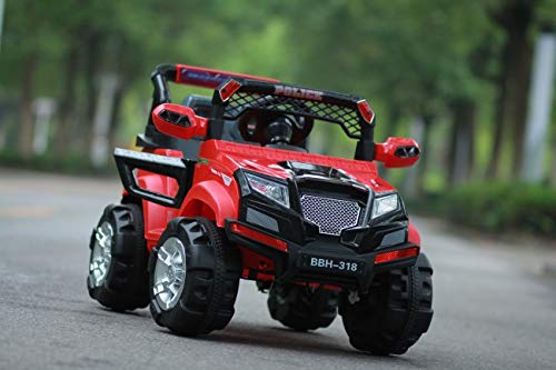 Hummer Style Police Jeep Battery Operated Ride on Car with Music, Horn, Headlights for Kids (Red, 30 Kg Weight Capacity)