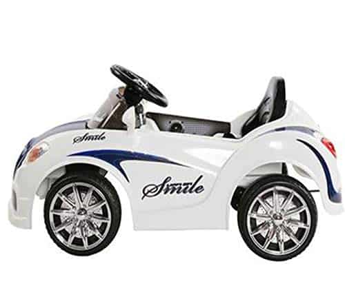 Smiley Battery Operated Ride On Car for Kids High Low Speed Music System with Volume Control White