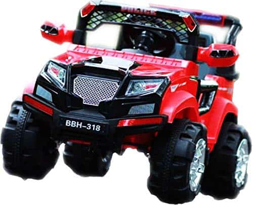 Hummer Style Police Jeep Battery Operated Ride on Car with Music, Horn, Headlights for Kids (Red, 30 Kg Weight Capacity)