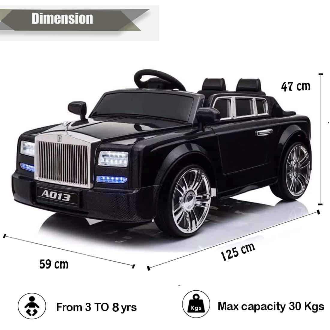 Rolls Royce Toy Car Rechargeable Battery Operated Ride on car for KidsToddlers with Remote Control Electric Motor Car Suitable Babies for Boys & Girls (Black)