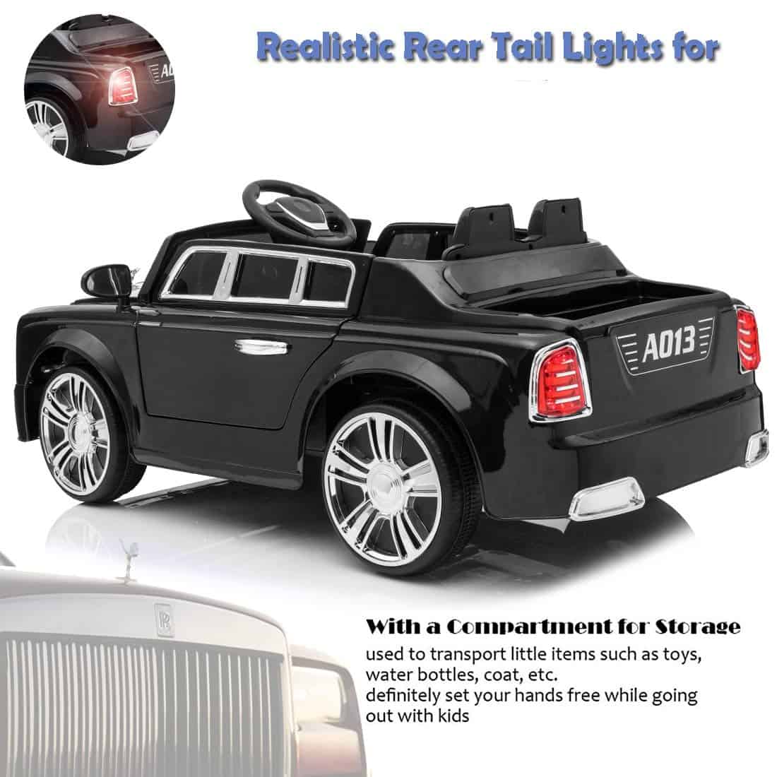 Rolls Royce Toy Car Rechargeable Battery Operated Ride on car for KidsToddlers with Remote Control Electric Motor Car Suitable Babies for Boys & Girls (Black)