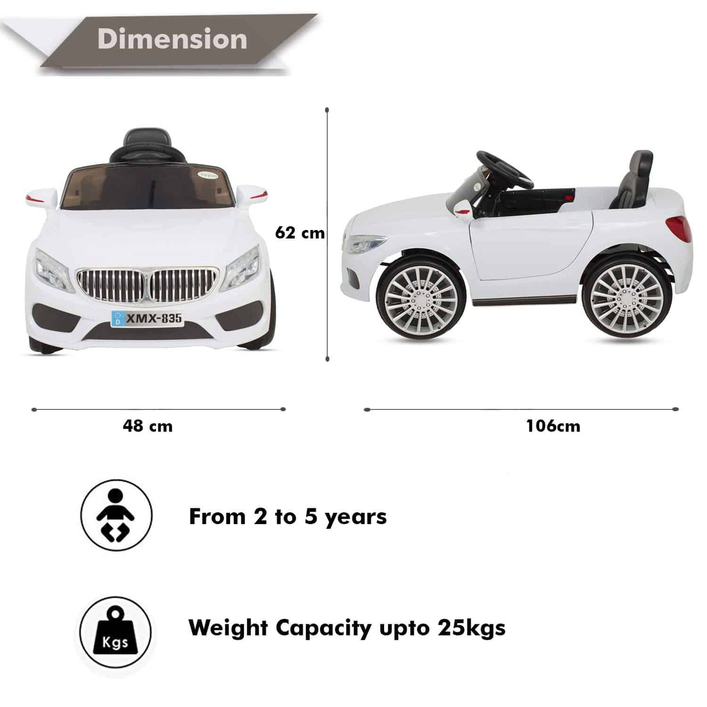 Fliptoy™ bmw kids car | for Kids with 20Kg Weight Capacity Kids Car/ Children Car / Kids Cars to Drive / Baby Car / Electric Car for Kids- White