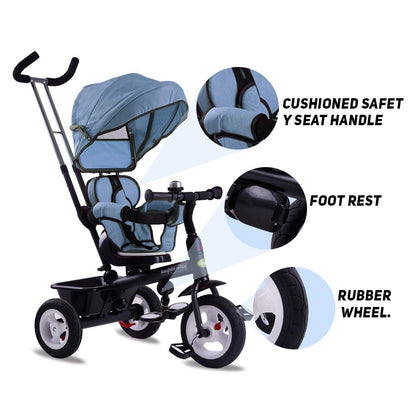 Baybee Mario Sportz Trikes Baby, Kids Cycle | Tricycle for Kids with Canopy and Parental Adjust Push Handle - Smart Plug & Play with Rubber Wheels Baby Cycle for Kids - Baby for 1.5 Years to 5 Years
