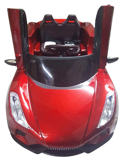 Battery Operated Large Sports Look Car Remote Control Ride-On with Power Button Start, AUX Port Light Music for Kids (Red)