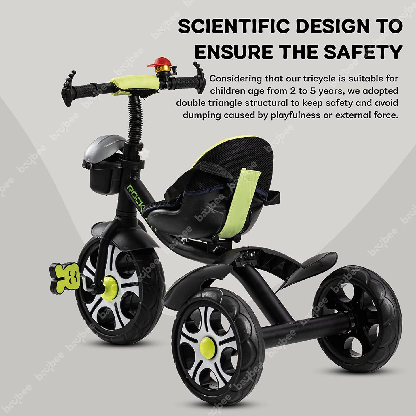 Baybee Rockstar Tricycle for Kids, Smart Plug n Play Kids Cycle Trikes with Basket, Cushion Seat & Safety Belt | Baby Children's Cycle | Baby Tricycle Cycle for Kids 2 to 5 Years Boys Girls