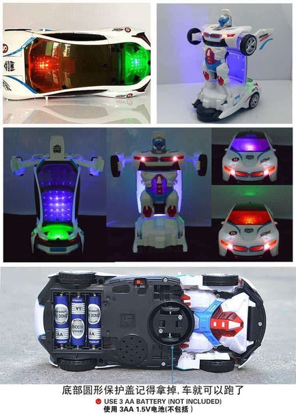 Robot Sports Car Toy with Convertible Robot with Lights, Music & Bump & Go Function for Kids, White