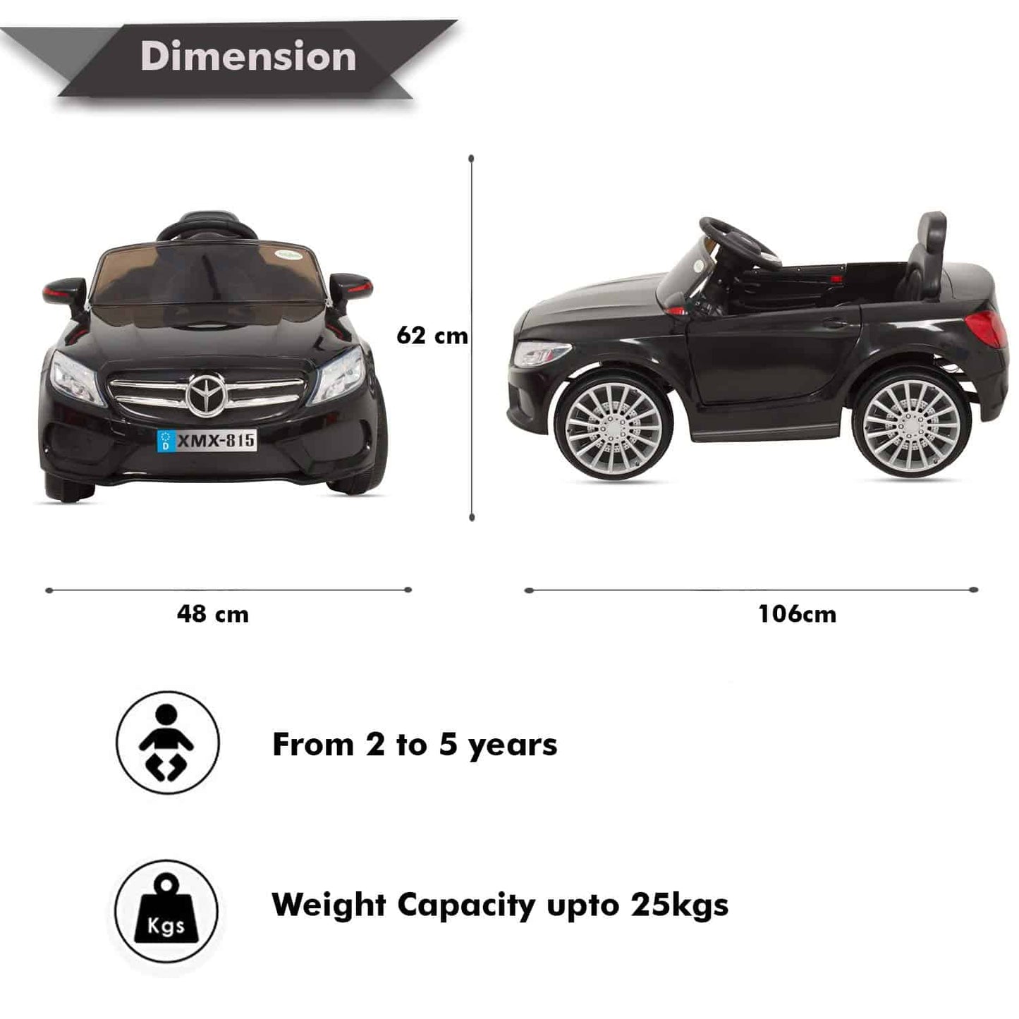 Rechargeable Battery Operated car Ride-on Car with Parental Remote Control for Kids (Black)