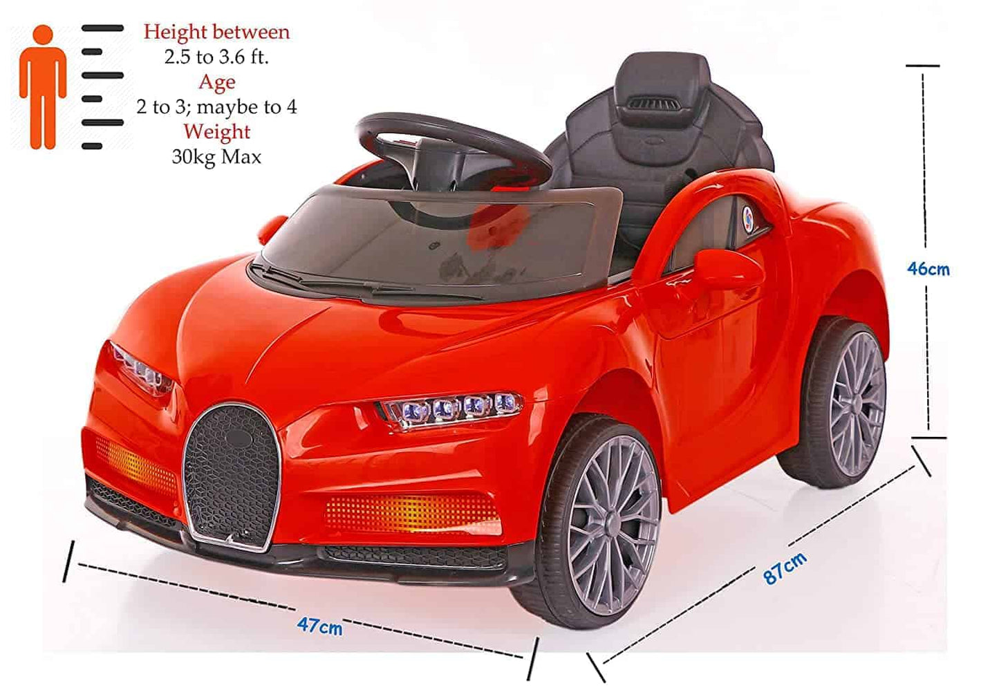 Fliptoy™ mini Bugatti for kids Ride-On Car with Remote for Kids (2 to 4YRS), Red, kids toys cars