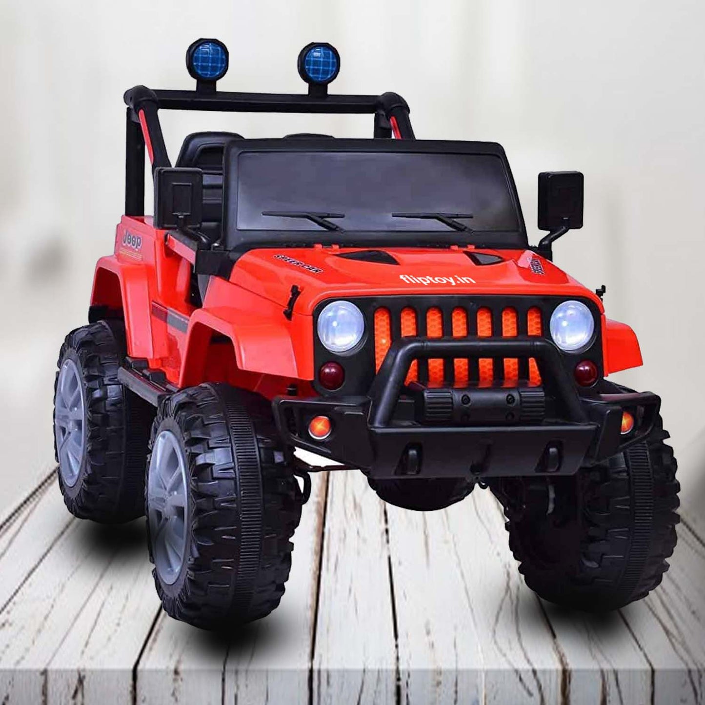 Fliptoy | 12 volt battery powered jeeps (6688) with Music, Lights and Remote Control, Red