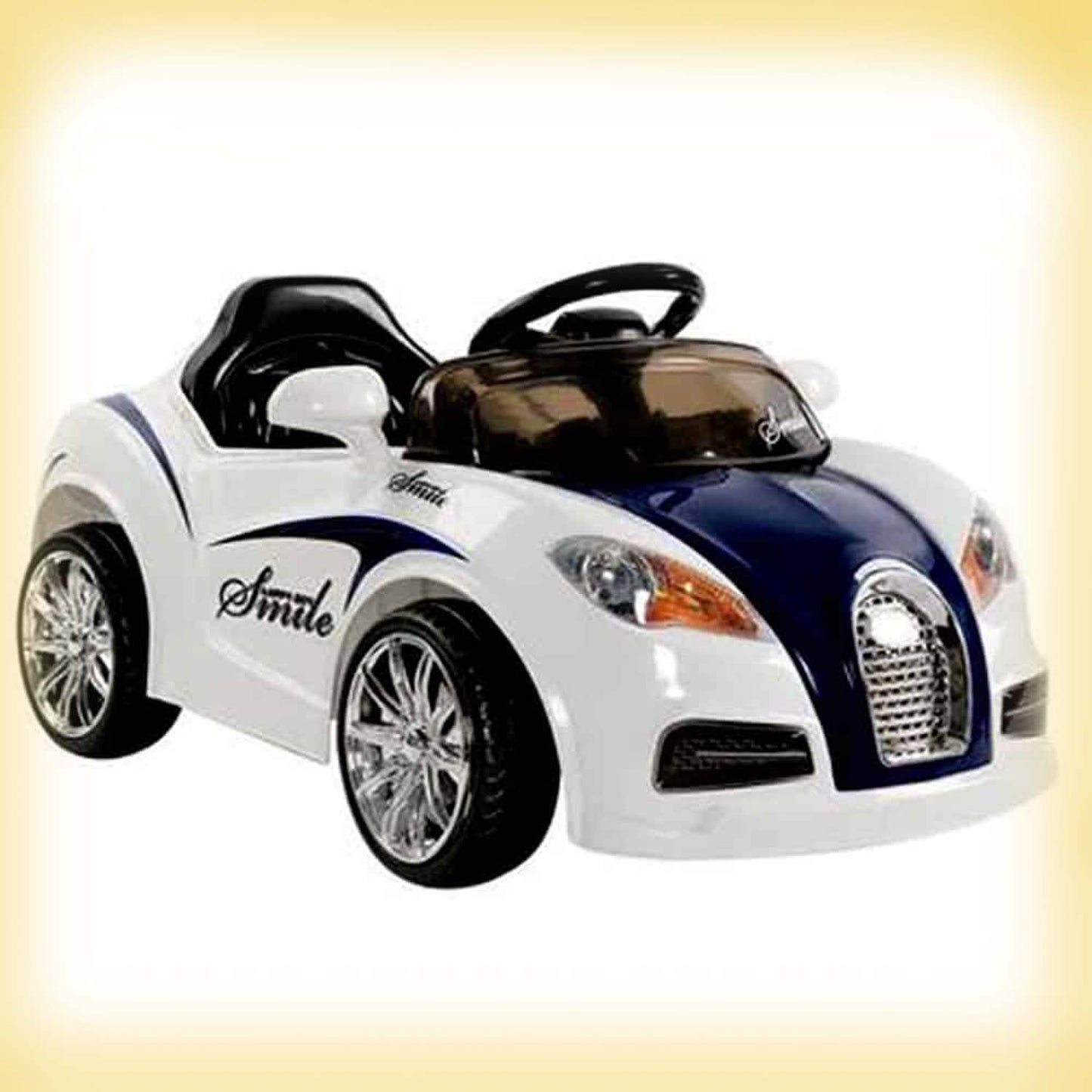 Smiley Battery Operated Ride On Car for Kids High Low Speed Music System with Volume Control White